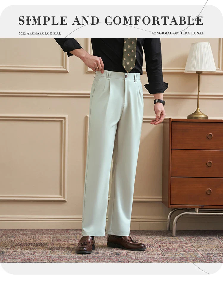 Men‘s Slim-Straight Fit Trousers for Spring & Summer Slim Fit Daily Work Trousers, Solid Color Street Suit Trousers
