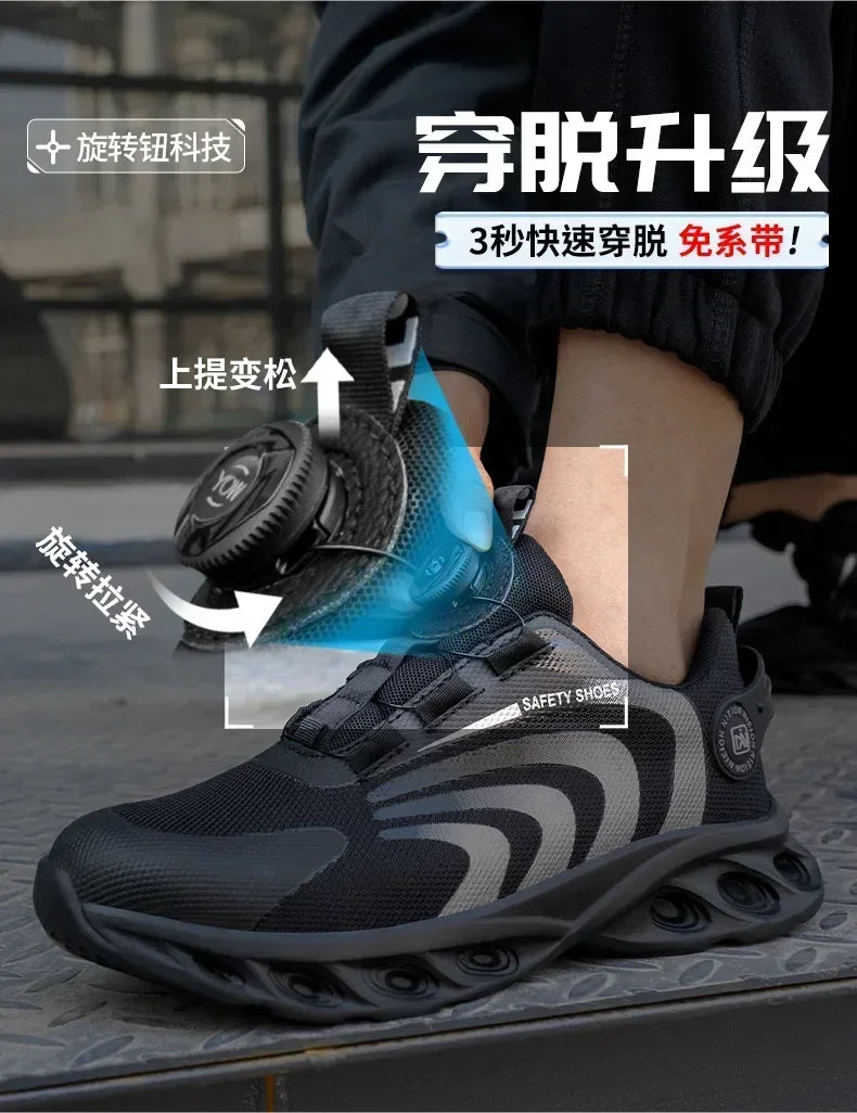 New Safetys Shoe Rotating Button Work Shoes Men Anti-smash Anti-puncture Shoes Fashion Men Sport Shoes Security Protective Boots