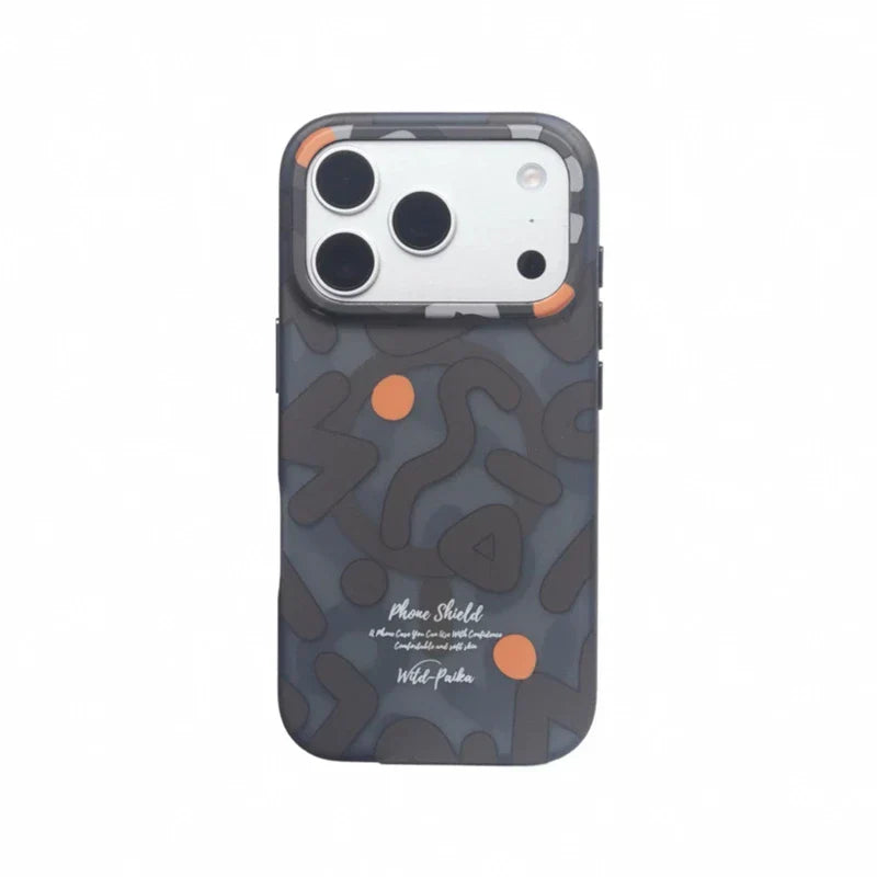 For MagSafe Geometric Graffiti Phone Case for iPhone 17 16 15 14 13 Pro Max Air Magnetic Wireless Charging Hard Shockproof Cover