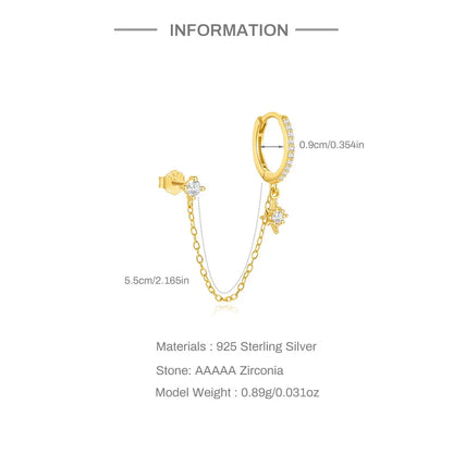 1PC 925 Sterling Silver Horse Eye Chain Tassel Zircon Drop Earrings For Women Ins Minimalism Geometric Earrings Gift