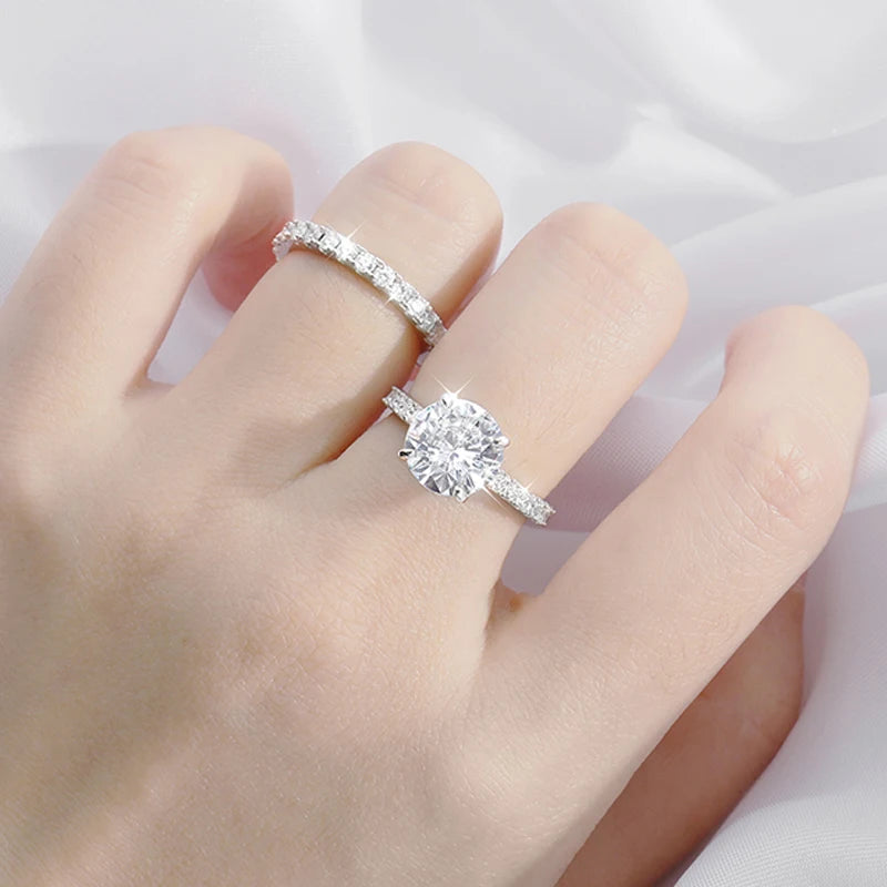 18k Plated 0.6-4.2CT All Moissanite Rings for Women Sparkly Luxury Wedding Diamond Band 100% 925 Sterling Silver Jewelry