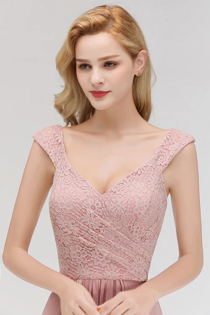 Dusty Pink Lace Chiffon Long Evening Dresses Women A-line Sleeveless Bridesmaid Formal Wedding Party Prom Gowns Robe De Soiree
