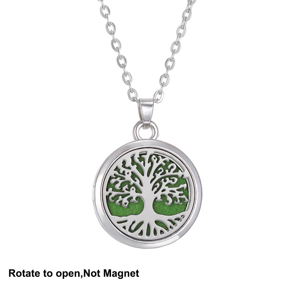 New Tree Of Life Aromatherapy Necklace Stainless Steel Essential Oil Diffuser Amulet Perfume Locket Pendant Women Jewelry Gift