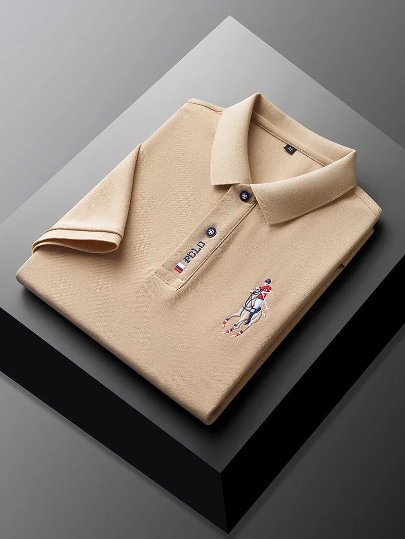 High end brand men's exquisite printed polo shirt short sleeve 2024 summer new cool and comfortable silk casual lapel T-shirt