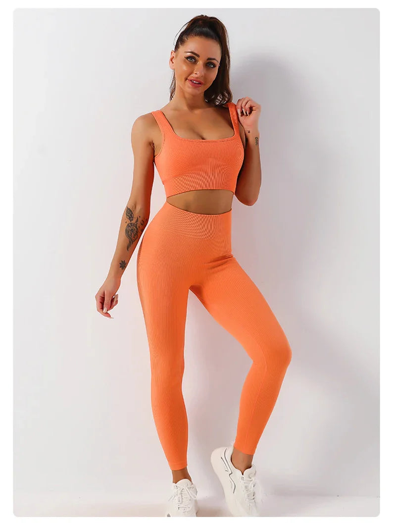 2Pcs Women Sports Set Seamless Yoga Set Fitness Suit Gym Leggings Bra Workout Sportswear  Active Wear Gym Clothing