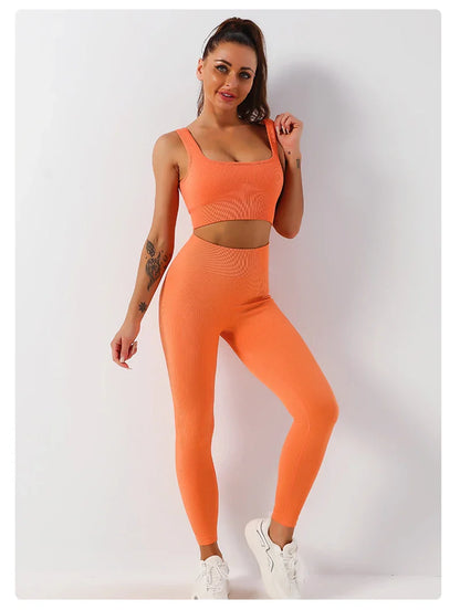 2Pcs Women Sports Set Seamless Yoga Set Fitness Suit Gym Leggings Bra Workout Sportswear  Active Wear Gym Clothing