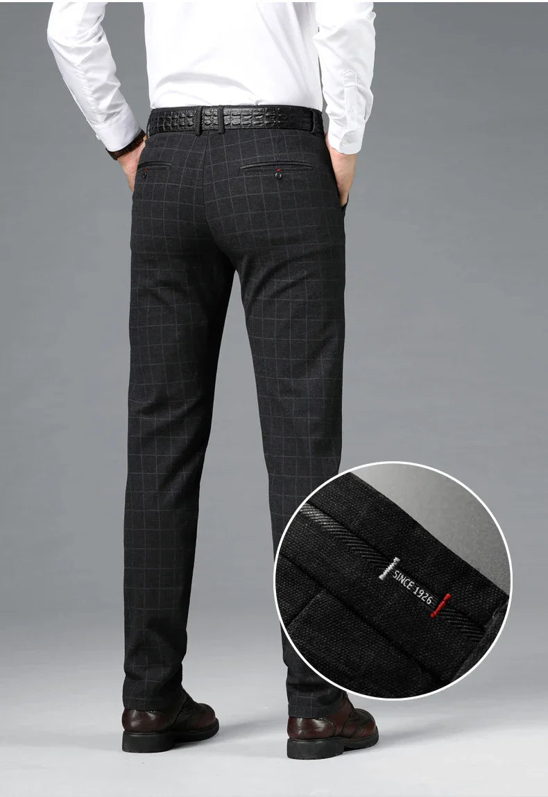 Spring Summer Business Men's Casual Pants Fashion Grid Design Versatile Comfortable Slim Straight Legs Elastic Male Trousers
