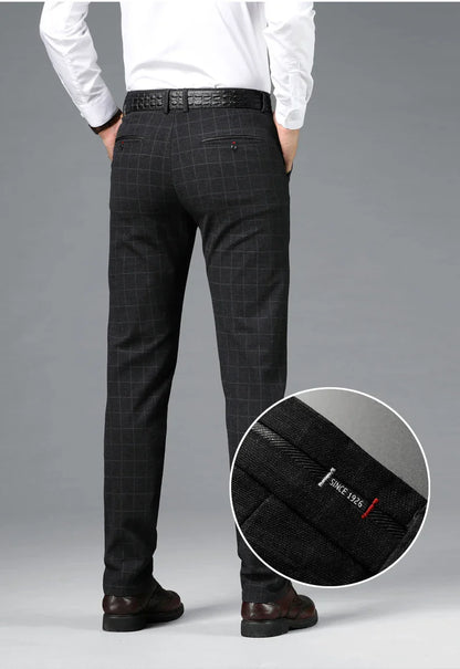 Spring Summer Business Men's Casual Pants Fashion Grid Design Versatile Comfortable Slim Straight Legs Elastic Male Trousers