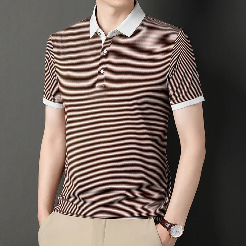2024 Men's New Striped Cotton Business Casual Short Sleeved POLO Shirt Fashion Short Sleeved Comfortable and Breathable Top