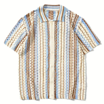 Men's Short Sleeve Summer Fashion Retro Knit Lapel Top Solid Color Soft Breathable Light Polo Knitwear Men US Size