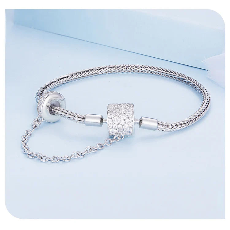 Authentic 925 Sterling Silver Basic Charm Bracelet with Safty Chain Women Beads and Pendant DIY Bracelet BSB103