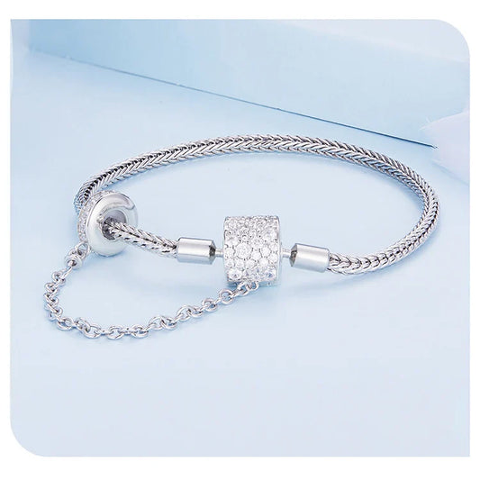 Authentic 925 Sterling Silver Basic Charm Bracelet with Safty Chain Women Beads and Pendant DIY Bracelet BSB103
