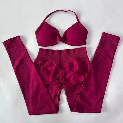 2 Pieces Set For Woman Strappy Yoga Bra Sports Top Workout Leggings Set Seamless Gym Set Fitness Clothes Outfit Activewear