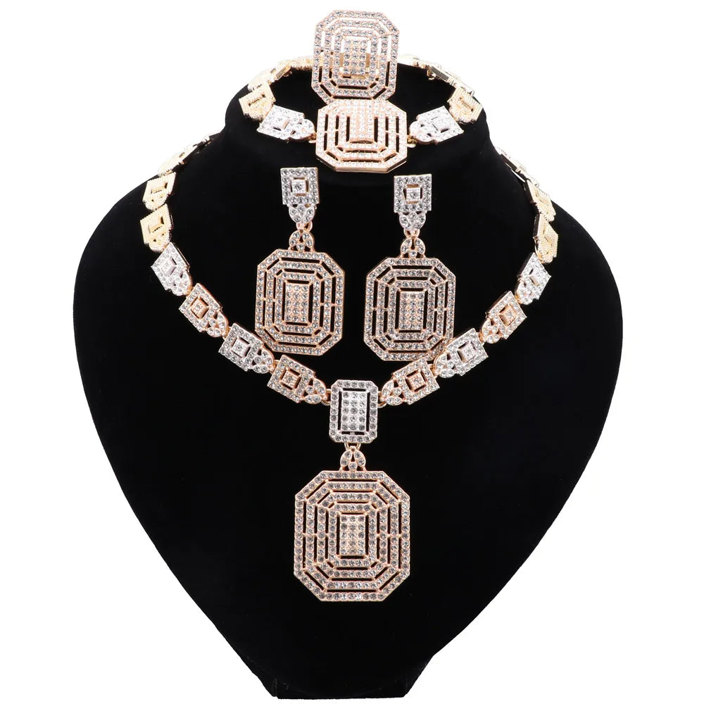 Silver Plated Jewelry Sets For Women Necklace Earrings Bracelet Ring Dubai African Indian Bridal Accessory