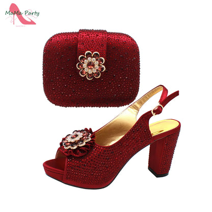 African Mature Women Shoes and Bag to Match in Teal Color Comfortable Heels with Platform for Garden Party
