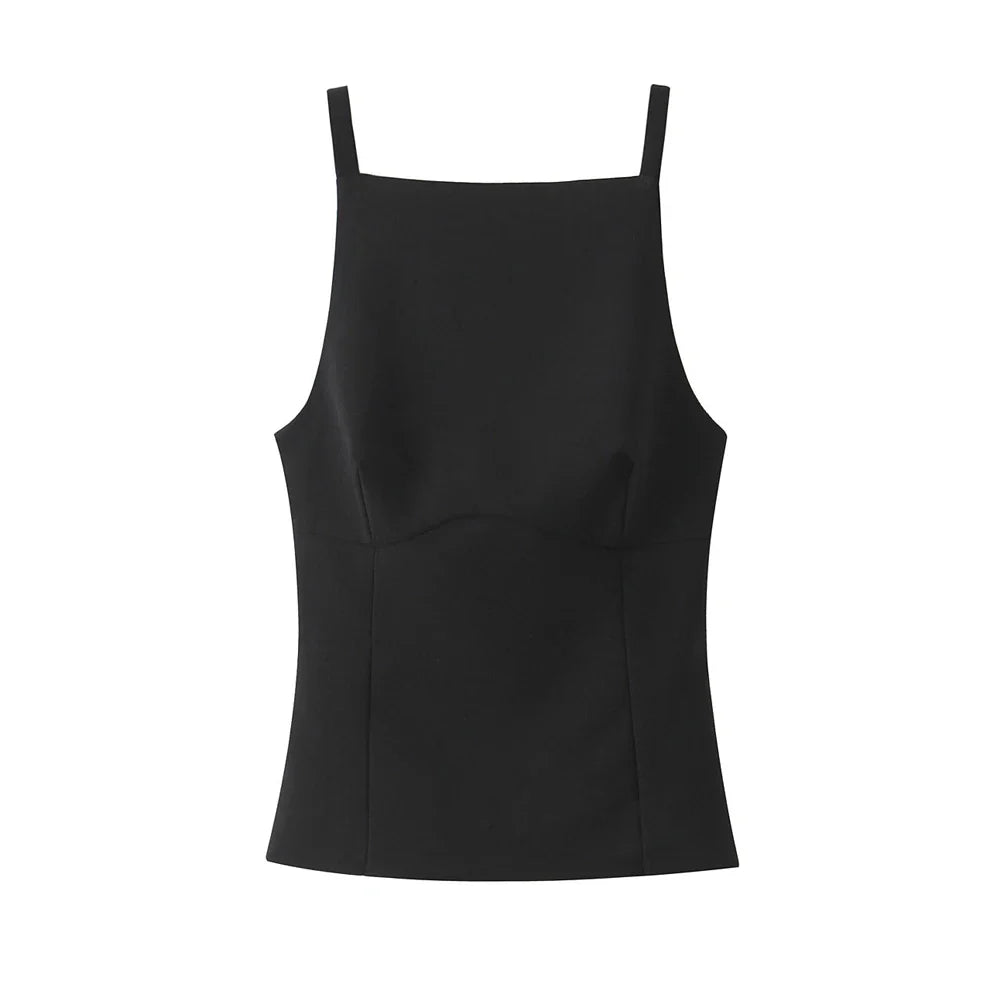 Women's Strappy Tank Tops with Back Bow, Straight Neck, Side Zipper, Female Camis, Sexy Fashion