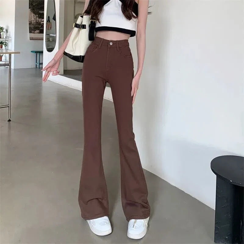 High Waist Vintage Flare Jeans Female Elastic Bell Bottom Pants