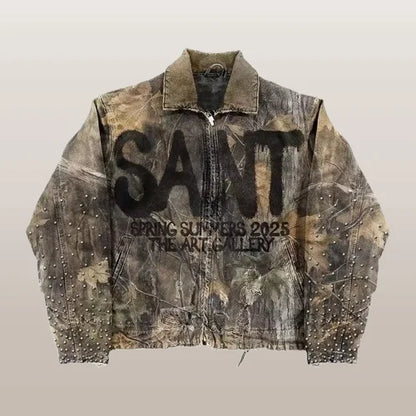 Retro Camouflage Leaf Jacket Y2K Coats Mens Womens Harajuku Hip Hop Letter Embroidery Patchwork Oversized Jacket Casual Clothes