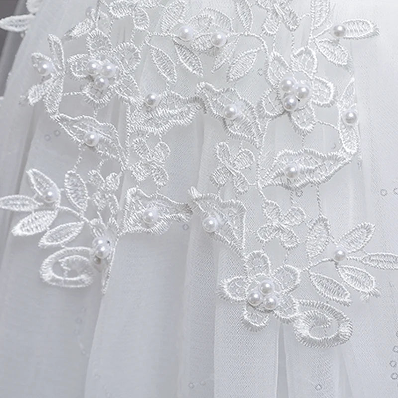 Teenage Girls Sequins Embroidery Bridesmaid Long White Dress For Flower Kids Wedding Party First Communion Birthday Vestidos