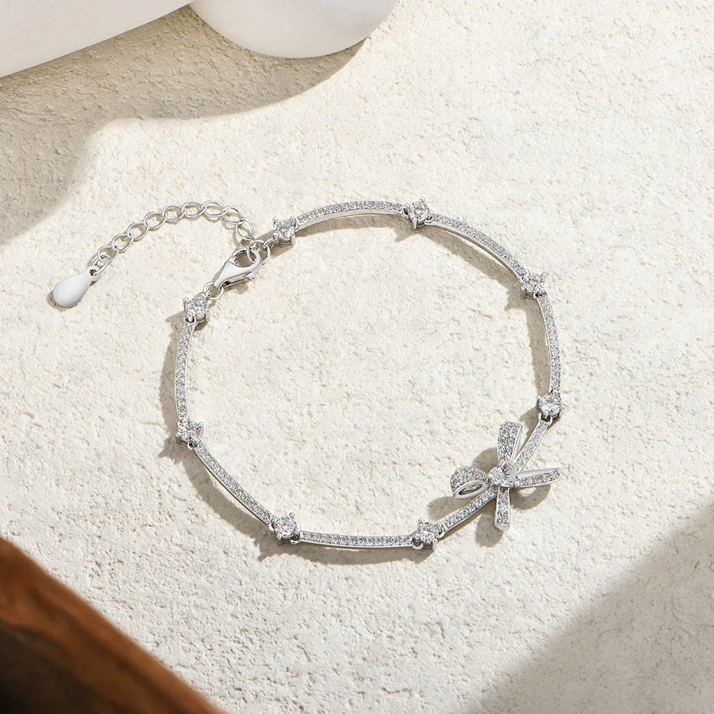 Bow Star Moissanite Bracelets for Women S925 Silver Adjustable 16+3cm Elegant Romantic Engagement Jewelry Gifts for Her