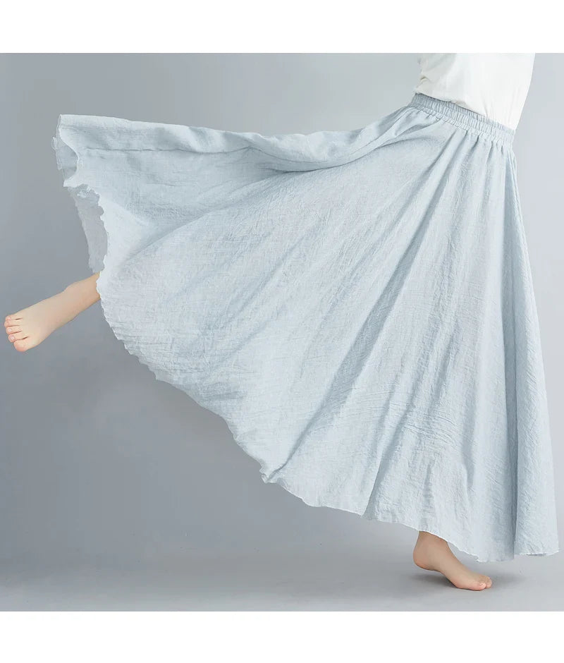 Fashion Cotton Linen Clothes Women Skirts Maxi Y2k Elegant Beach Saia Ropa Mujer Casual Vestido Boho Long Skirt Faldas Harajuku