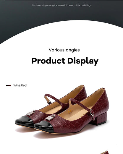 Women's High Heels New Low Heel Texture Mommy Casual Shoes Mary Jane Shoes