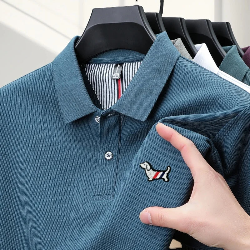 100% pure cotton men's classic dog polo shirt, business casual, sweat absorbing, breathable, daily use, short sleeved T-shirt