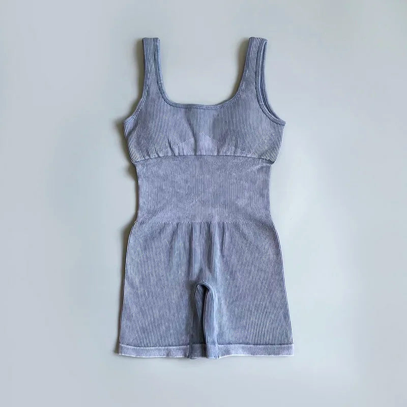 Women's Yoga Jumpsuits Ribbed One Piece Padded Tank Tops Rompers Sleeveless Acid Wash Activewear Unitard Sexy Bodycon