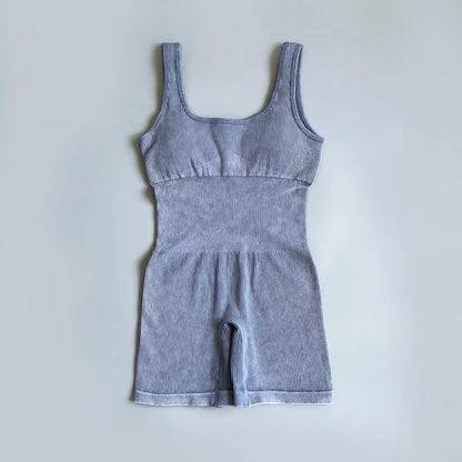Women's Yoga Jumpsuits Ribbed One Piece Padded Tank Tops Rompers Sleeveless Acid Wash Activewear Unitard Sexy Bodycon