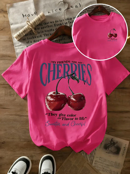 Summer Sweeter Cherries Prints T-Shirts Womens Cotton Oversized T Shirts Basic O-Neck Short Sleeve Tops Casual Woman Clothes