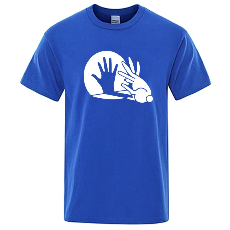 Men's High Quality T-shirt Cotton Blend Funny Shadow Puppet Design Print Summer Casual Loose O-neck for Male T-shirt Tops Tees
