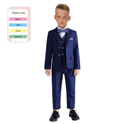 Fast Ship New Year Celebration Deep Navy Boys Suit Classic Sleek Boys Suit Formal Three Piece Kids Tuxedo Set Blazer Vest Pants
