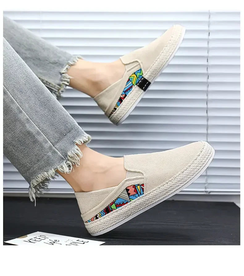 Sapatilhas Casuais Masculinas de Lona Tênis Masculino Slip-on Vulcanizado Confortáveis Sapatilhas Masculinas Mocassins Sapatos de Condução Zapatos Hombre