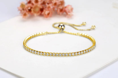 Full 2mm 0.03CT Moissanite Diamond Tennis Bracelet for Woman 925 Silver Plated 18K Rose Gold Adjustable Link Bracelets Gift