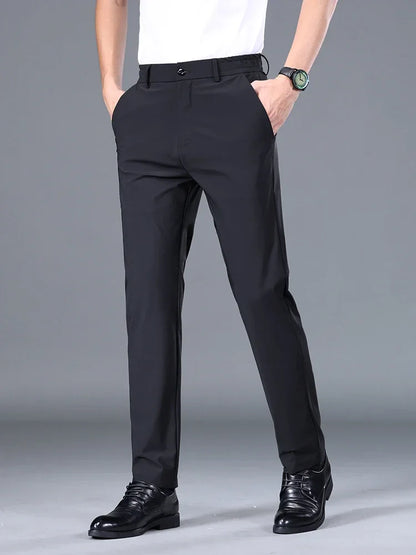 Summer Thin Stretch Trousers Men Elastic Waist Korean Classic Black Gray Blue Business Casual Formal Pants Male Brand
