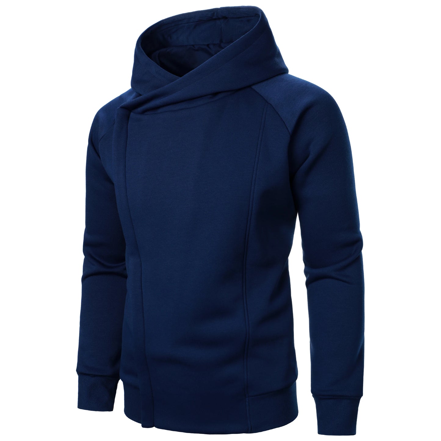 Moletom masculino outono inverno de cor sólida com capuz e zíper lateral manga longa