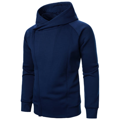 Moletom masculino outono inverno de cor sólida com capuz e zíper lateral manga longa