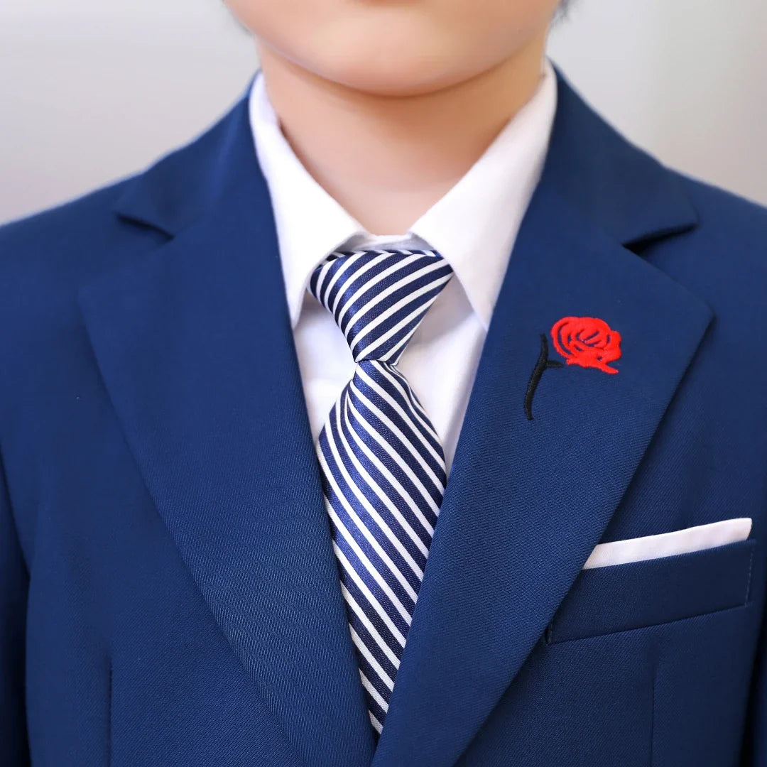 Pink Rose Embroidery Kids Formal Suit Set 3 Pieces Blazer Pants Tie Boy Wedding Suit Communion for Boys Tuxedos Teen Suit