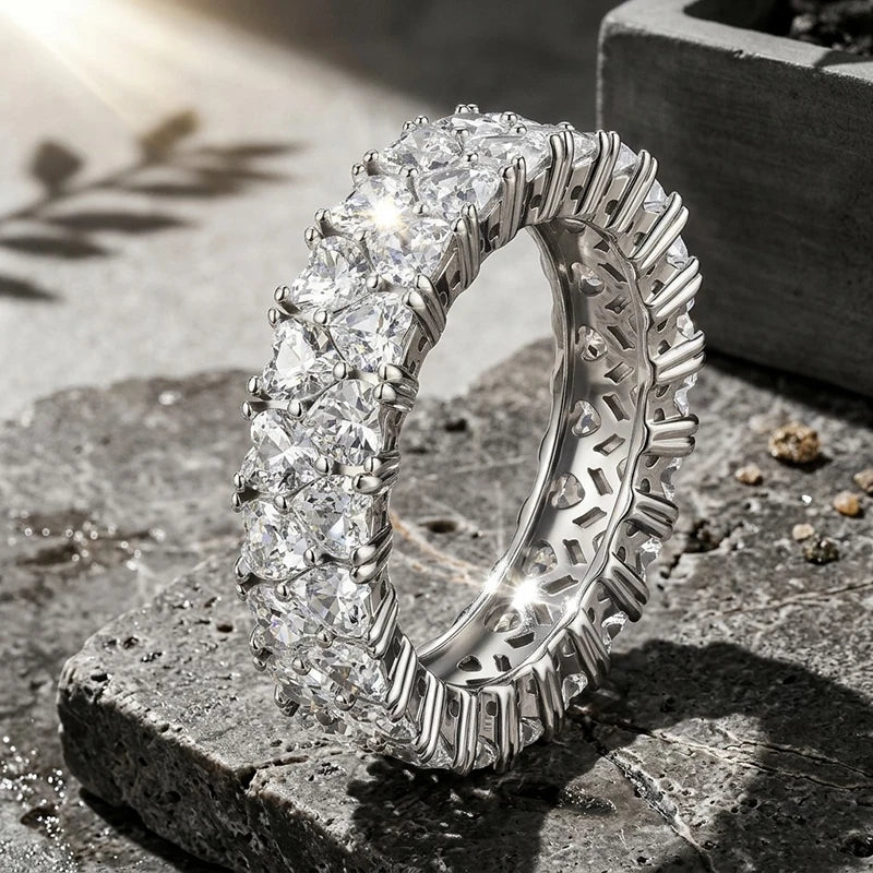 3mm Heart Cut Full Moissanite Rings for Women Stackable Ring Eternity Band S925 Sterling Silver 18k Plated Jewelry Gifts