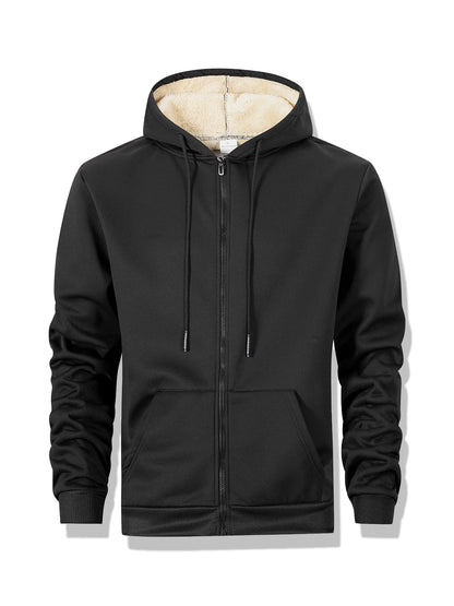 Winter Thick Fleece Zipper Hoodies Thicken Warm Jackets Long Sleeve Sweatshirts Casual Sports Fleece Black Coats Hooded Men Coat