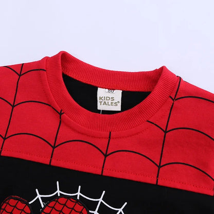 3pcs Cartoon Print Spiderman Cosplay Costume Autumn Kids Boys Sleeveless Hooded Vest +T Shirt+Pant Tracksuit Children Outfits