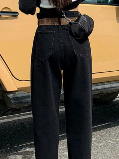 Women Casual Elastic High Waist Loose Denim Pants