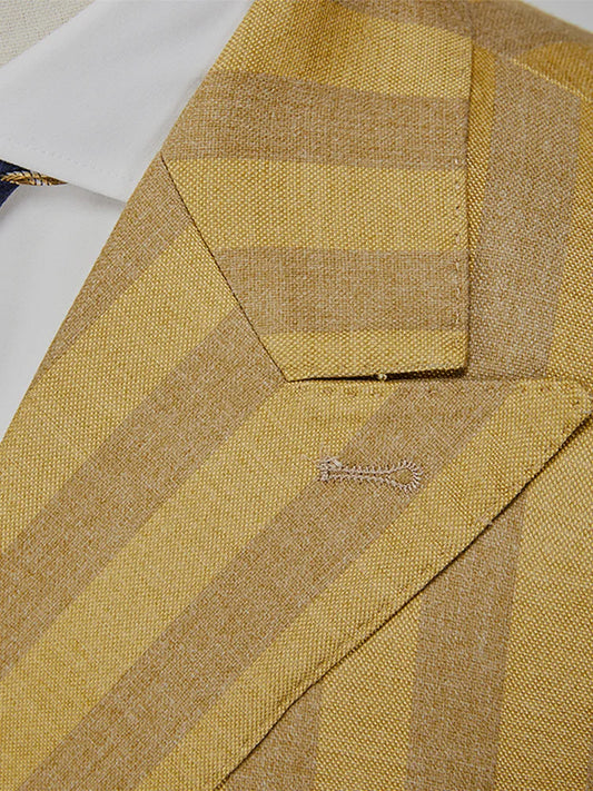 Double Breasted Men Suit Set Yellow Stripe Leisure Wedding Groom Wear Spring Autumn Korea Slim Style Business Man Daily Clothing