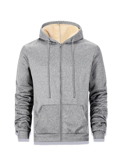 Winter Thick Fleece Zipper Hoodies Thicken Warm Jackets Long Sleeve Sweatshirts Casual Sports Fleece Black Coats Hooded Men Coat