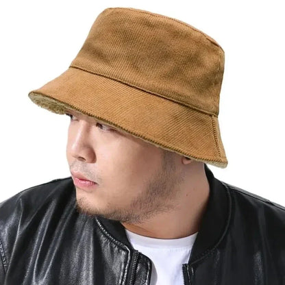 Double-sided Wearable Dad Winter Fisherman Hat Woman Corduroy Fur Bucket Hats Men Big Size Panama Hats Lady Warm Snow Hat