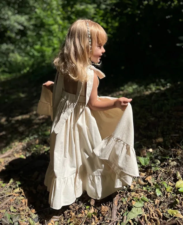 Girls Backless French Style Princess Dress 2026 Russian Girls Spring and Summer Long Sleeveless Dress