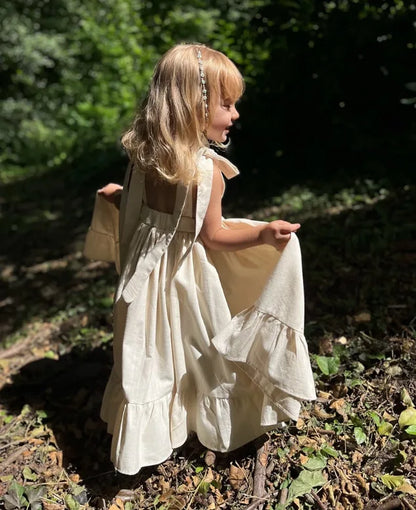 Girls Backless French Style Princess Dress 2026 Russian Girls Spring and Summer Long Sleeveless Dress