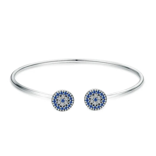 100% 925 Sterling Silver Blue Zircon Lucky Eyes Bracelet for Women Open Cuff Bangle Classic Luxury Jewelry SCB058