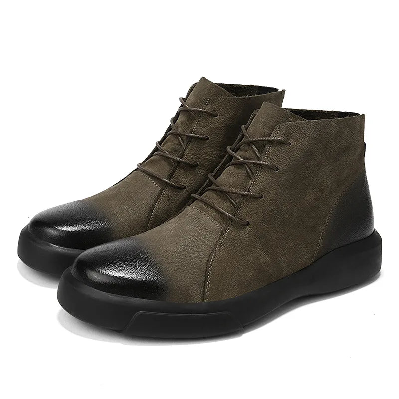 Men's Chelsea Cotton Boots Winter Men's Genuine Leather Shoes High Top Men Plush Sapato Social Masculino Zapatos Para Hombres