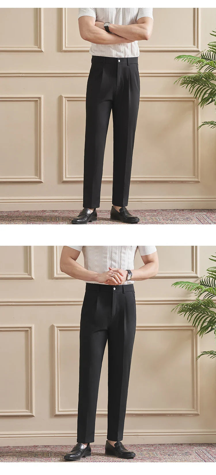 High Quality Men's Business Casual Slim-Fitting Suit Pants, Classic Solid Color Straight Work Trousers